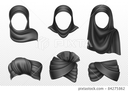 Black turban and hijab, indian and arab headdress 84275862