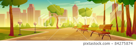 City park with benches summer scenery landscape City park with benches summer scenery landscape 84275874
