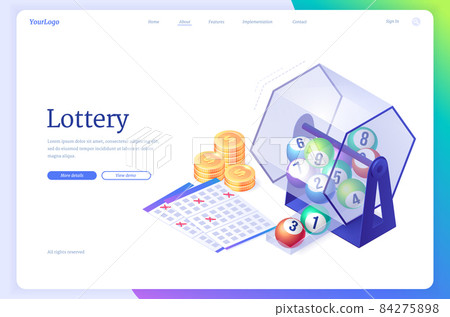 Lottery isometric landing page. Wheel drum machine Lottery isometric landing page. Wheel drum machine 84275898