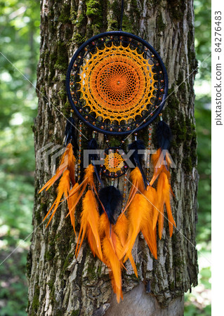 Handmade dream catcher with feathers threads and beads rope hanging Handmade dream catcher with feathers threads and beads rope hanging 84276483