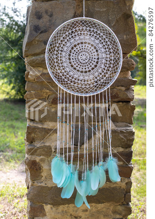 Handmade dream catcher with feathers threads and beads rope hanging 84276597