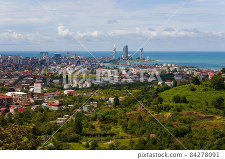 A picturesque top view of the city of Batumi and the Black Sea coast. 84278091