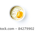 Baked egg isolated on white, from above 84279902