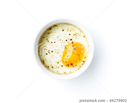 Baked egg isolated on white, from above Baked egg isolated on white, from above 84279902