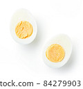 Hard boiled eggs isolated on white, from above 84279903