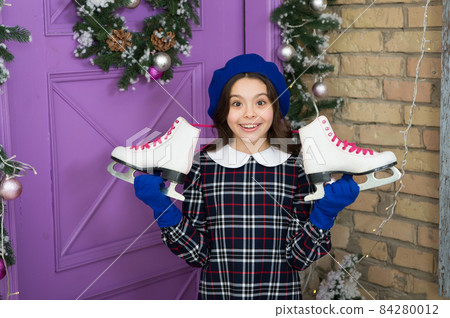 Winter is calling. Happy skater. Small child hold figure Winter is calling. Happy skater. Small child hold figure 84280012