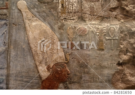Egyptian painted bas relief close up Egyptian painted bas relief close up 84281650