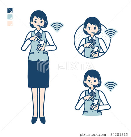 Illustration of a business woman with an income operating a smartphone 84281815