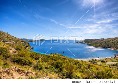 Azure bay in Porto Palermo near Himare in Albania. Azure bay in Porto Palermo near Himare in Albania. 84282131