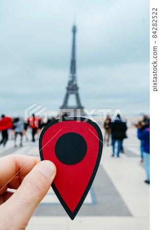 red marker at the Eiffel Tower in Paris, France red marker at the Eiffel Tower in Paris, France 84282522