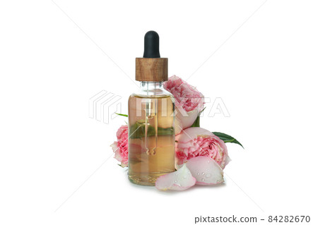 Rose essential oil isolated on white background 84282670