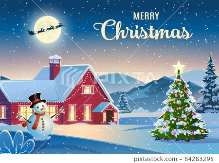 Winter snow landscape and house Winter snow landscape and house 84283295