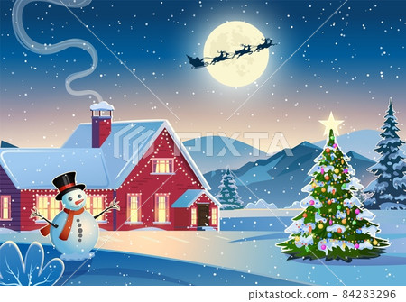 Winter snow landscape and house Winter snow landscape and house 84283296