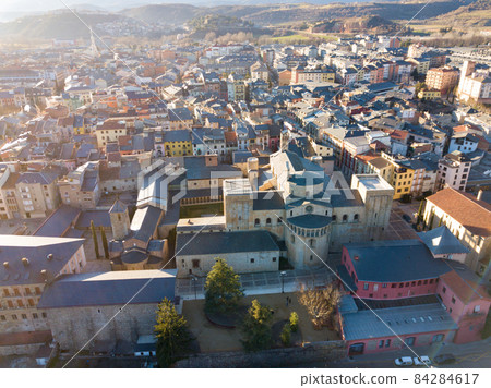Aerial view of la Seu d'Urgell with Cathedral 84284617