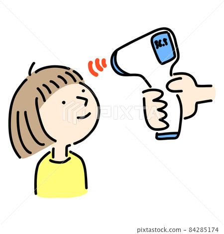 非接觸式紅外測溫儀和兒童插畫 非接觸式紅外測溫儀和兒童插畫 84285174