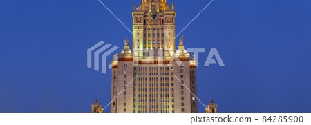 The Main building of Lomonosov Moscow State University on Sparrow Hills (autumn evening). It is the highest-ranking Russian educational institution. Russia 84285900