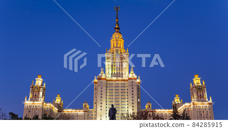 The Main building of Lomonosov Moscow State University on Sparrow Hills (autumn evening). It is the highest-ranking Russian educational institution. Russia The Main building of Lomonosov Moscow State University on Sparrow Hills (autumn evening). It is the highest-ranking Russian educational institution. Russia 84285915