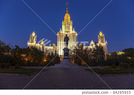 The Main building of Lomonosov Moscow State University on Sparrow Hills (autumn evening). It is the highest-ranking Russian educational institution. Russia The Main building of Lomonosov Moscow State University on Sparrow Hills (autumn evening). It is the highest-ranking Russian educational institution. Russia 84285933
