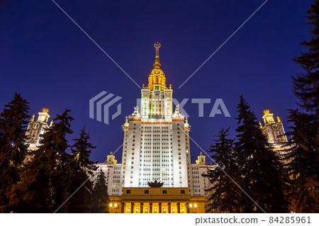 The Main building of Lomonosov Moscow State University on Sparrow Hills (autumn evening). It is the highest-ranking Russian educational institution. Russia 84285961