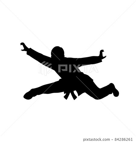 Silhouette of man train martial arts leopard pose. Silhouette of man train martial arts leopard pose. 84286261