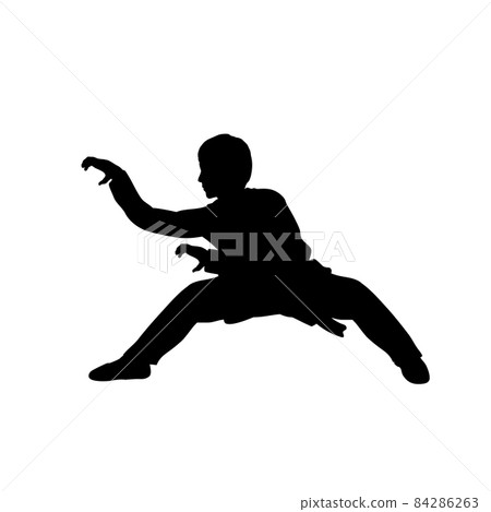 Silhouette of man train martial arts dragon pose. 84286263