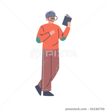 Puzzled Man Holding Open Book Asking Question and Searching for Information Vector Illustration 84286799