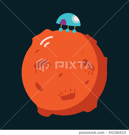 Planet with Landing Shuttle as Space Adventure and Exploring Galaxy Vector Illustration 84286810