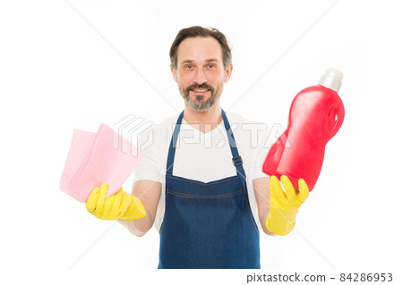 Keeping his home presentable. Elderly cleanup man  84286953