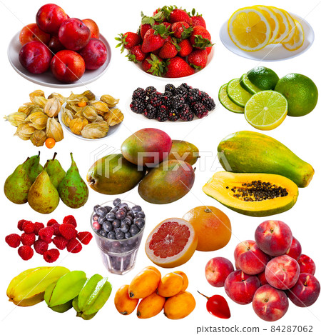 Set of assorted fruits isolated on white Set of assorted fruits isolated on white 84287062