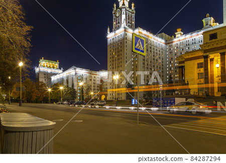 The Main building of Lomonosov Moscow State University on Sparrow Hills (autumn evening). It is the highest-ranking Russian educational institution. Russia The Main building of Lomonosov Moscow State University on Sparrow Hills (autumn evening). It is the highest-ranking Russian educational institution. Russia 84287294