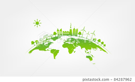 Eco friendly with green city on earth, World environment and sustainable development concept 84287962