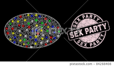 Scratched Sex Party Stamp and Glare Mesh Web Ellipse 84288408