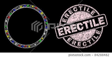 Grunge Erectile Stamp Seal and Shiny Net Hatched Contour Circle Grunge Erectile Stamp Seal and Shiny Net Hatched Contour Circle 84288482