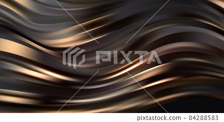 Abstract Waves. Shiny gold moving lines design element on dark background for greeting card and disqount voucher. 84288583