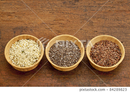 chia, flax and hemp seeds chia, flax and hemp seeds 84289823