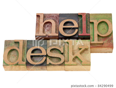 help desk in letterpress type 84290499