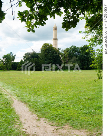 Minaret towerin the Lednice Valtice area, top part, in sunlight, Minaret towerin the Lednice Valtice area, top part, in sunlight, 84290657