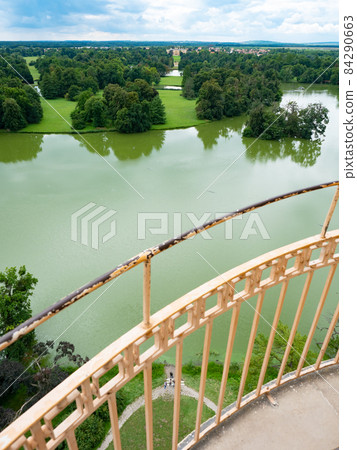 Castle lake, Dyje river and popular Lednice castle in the large park, 84290663