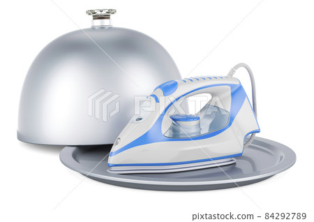 Restaurant cloche with electric steam iron, 3D rendering 84292789