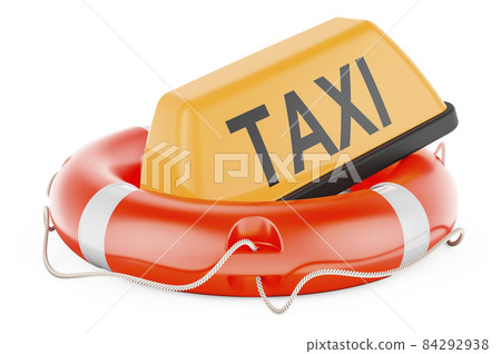 Yellow taxi car signboard with lifebelt, 3D rendering 84292938