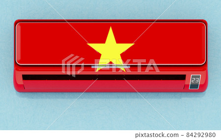 Air conditioner with Vietnamese flag on the wall. House climate control system in Vietnam. 3D rendering Air conditioner with Vietnamese flag on the wall. House climate control system in Vietnam. 3D rendering 84292980