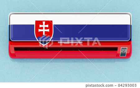 Air conditioner with Slovak flag on the wall. House climate control system in Slovakia. 3D rendering 84293003