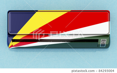 Air conditioner with Seychelloise flag on the wall. House climate control system in Seychelles. 3D rendering Air conditioner with Seychelloise flag on the wall. House climate control system in Seychelles. 3D rendering 84293004