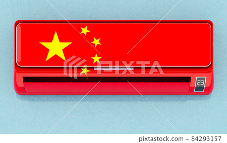 Air conditioner with Chinese flag on the wall. House climate control system in China. 3D rendering Air conditioner with Chinese flag on the wall. House climate control system in China. 3D rendering 84293157