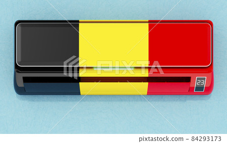 Air conditioner with Belgian flag on the wall. House climate control system in Belgium. 3D rendering 84293173