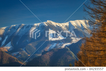 Landscape with snowy mountains in the background. Landscape with snowy mountains in the background. 84293557