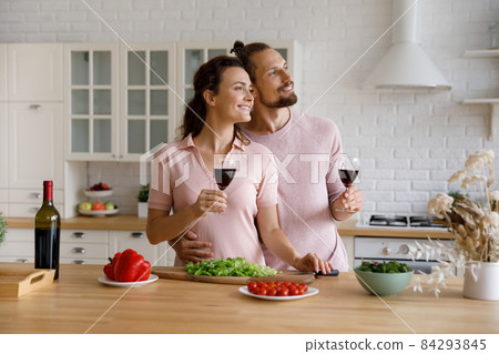 Loving bonding young couple dreaming at home. 84293845