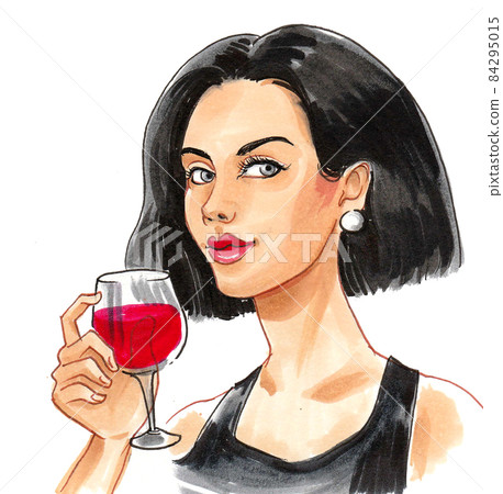 Beautiful brunette girl with a glass of red wine Beautiful brunette girl with a glass of red wine 84295015