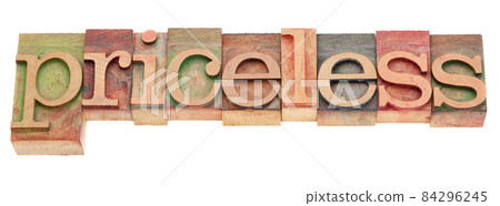 pricesless word in letterpress type 84296245