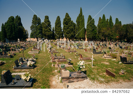Venice, Italy - Sep, 2021: Architecture inside Cimitero di San Michele, Venice 84297082